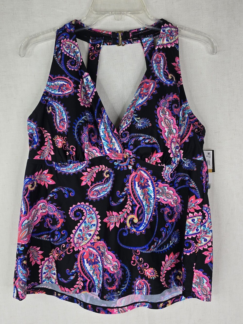 Island Escape Womens 16W Underwire Pink Purple Paisley VNeck Tankini Swim Top